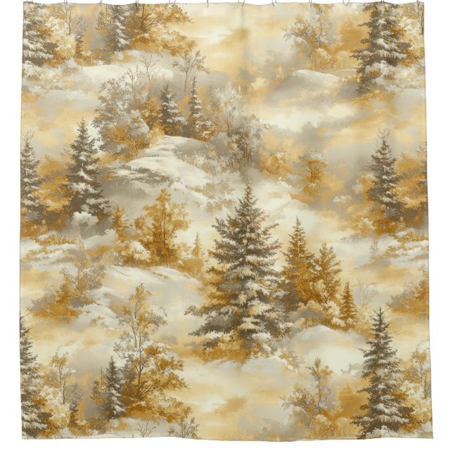 Winterwald Toile de Jouy Muster (1) Duschvorhang (Vorderseite)