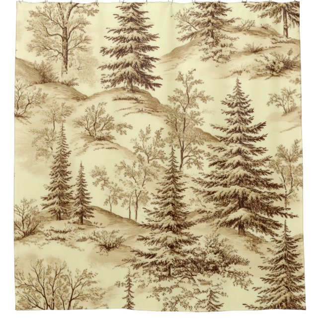 Winterwald Toile de Jouy Muster (2) Duschvorhang (Vorderseite)