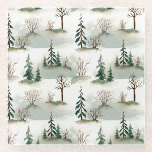 Winterwald: Von Hand Gezeichnet Grüner Weichzeichn Glasuntersetzer