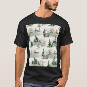 Winterwald: Von Hand Gezeichnet Grüner Weichzeichn T-Shirt