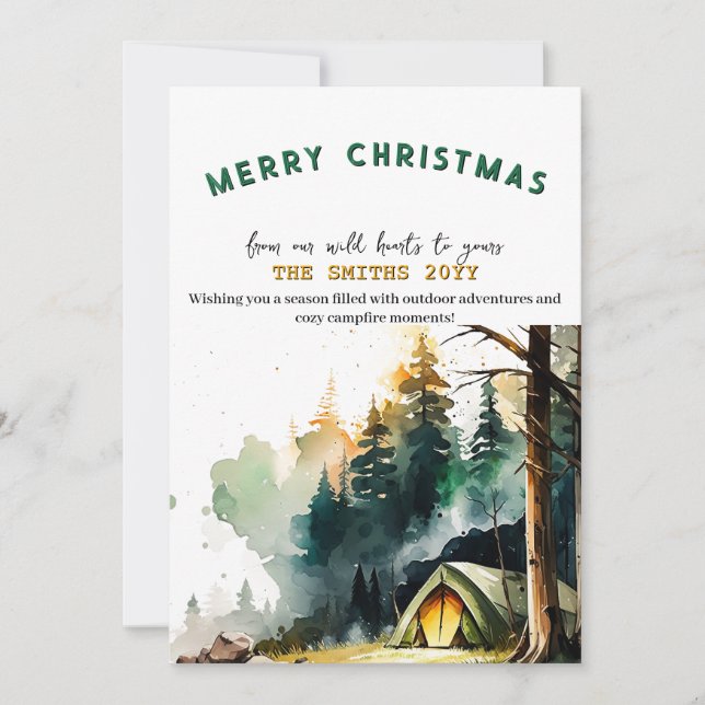 Winterwald Wasserfarbe Camping Weihnachten im Frei (Vorderseite)