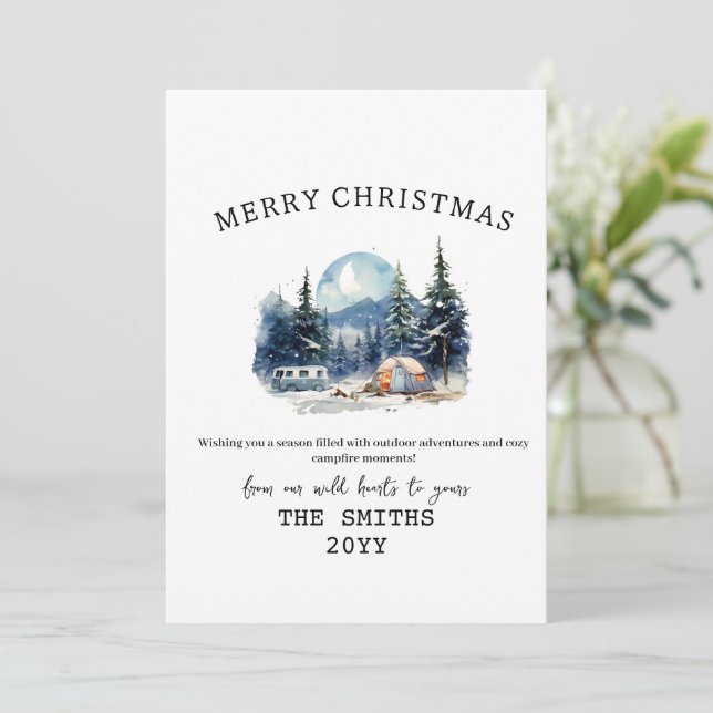 Winterwald Wasserfarbe Camping Weihnachten im Frei (Stehend Vorderseite)