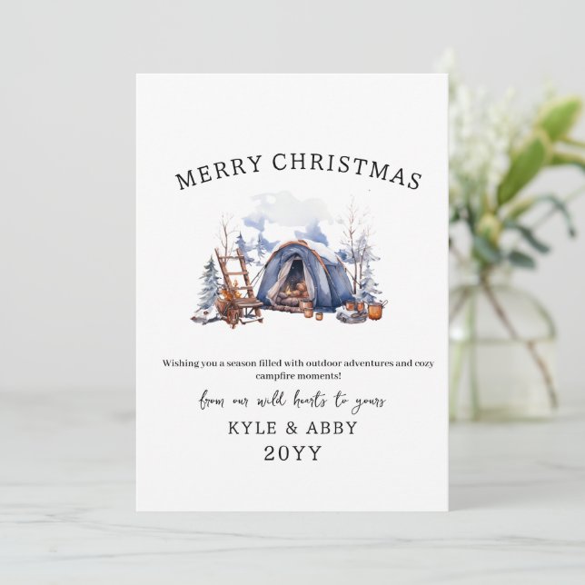 Winterwald Wasserfarbe Camping Weihnachten im Frei (Stehend Vorderseite)