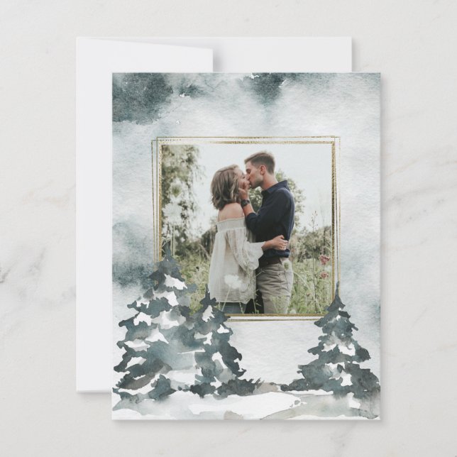 Winterwald Wasserfarbe | Foto Save the Date (Vorderseite)