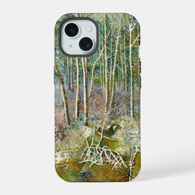 Winterwald Wasserfarbe iPhone 15 Hülle (Rückseite)