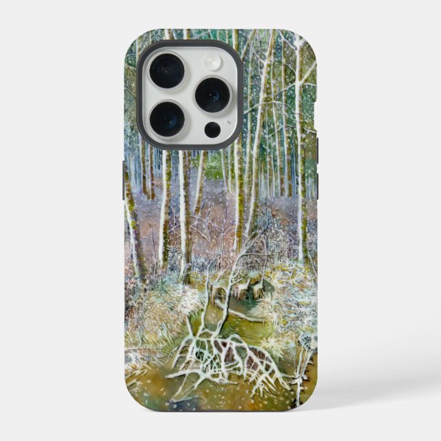 Winterwald Wasserfarbe iPhone Hülle (Rückseite)