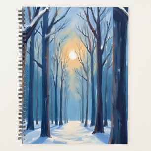 Winterwald Wasserfarben Bäume Blau Planer