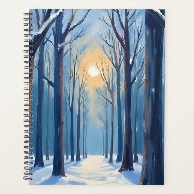 Winterwald Wasserfarben Bäume Blau Planer (Vorderseite)