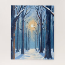 Winterwald Wasserfarben Bäume Blau
