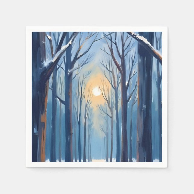 Winterwald Wasserfarben Bäume Serviette (Vorderseite)