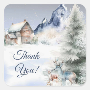 Winterwald-Wasserfarbsticker Quadratischer Aufkleber