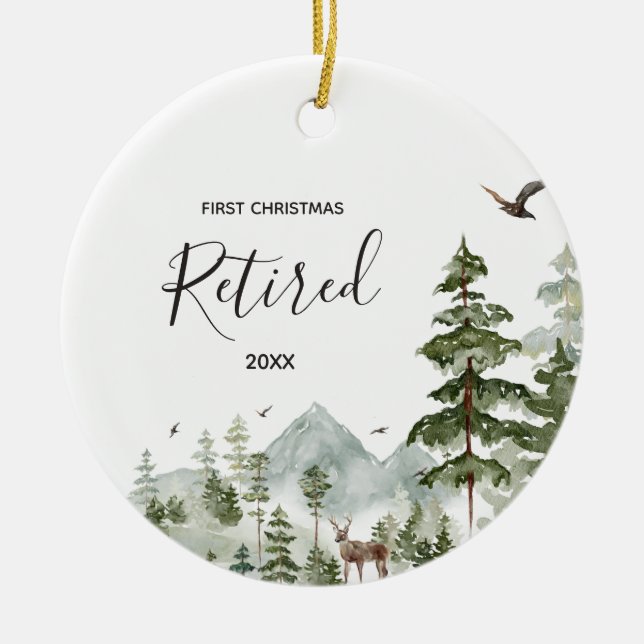 Winterwald Woodland Ruhestand Erste Weihnachtszeit Keramik Ornament (Vorne)