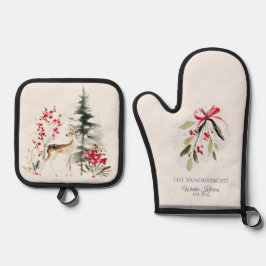 Winterwaldhirsche & Mistelzweig Ofenhandschuh & Topflappen-Set