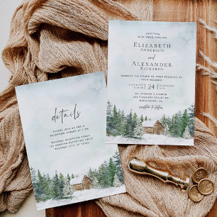 Winterwaldhütte Pinienbäume Hochzeiten Details Einladung