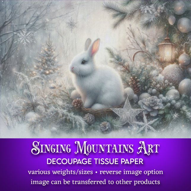 Winterwaldland Weißes Kaninchen Dekoupage Seidenpapier (Von Creator hochgeladen)