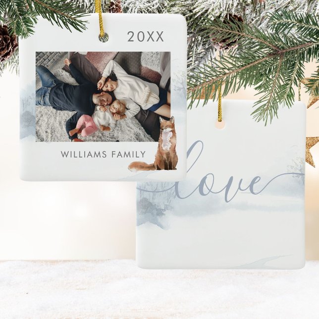 Winterwaldlandschaft Fox Foto Keramikornament (Winter Woodland Scene Fox Photo Ceramic Ornament)