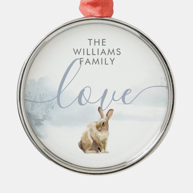 Winterwaldlandschaft Hare Ornament Aus Metall (Vorne)