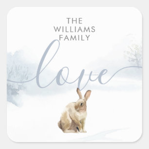 Winterwaldlandschaft Hare Quadratischer Aufkleber