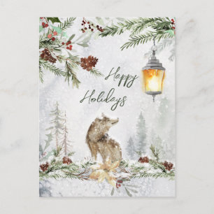 Winterwaldlandszene, Wolf Weihnachten Postkarte