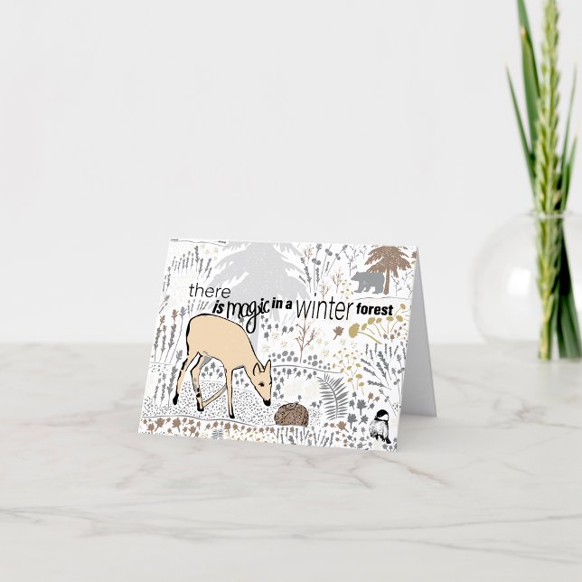 Winterwaldmagie Hirsch Feiertagskarte (Winter Forest Magic Deer Holiday Card by Jenn Steffen Art.)