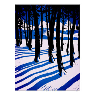 Winterwaldschatten - Blaue Minimalnatur Poster