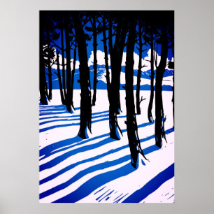 Winterwaldschatten - Blaue Minimalnatur Poster