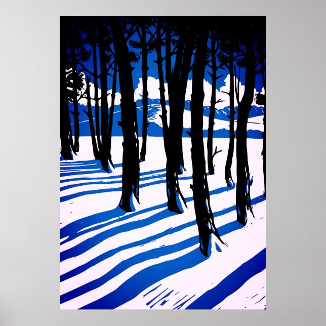 Winterwaldschatten - Blaue Minimalnatur Poster (Vorne)