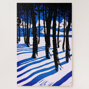 Winterwaldschatten - Blaue Minimalnatur Puzzle