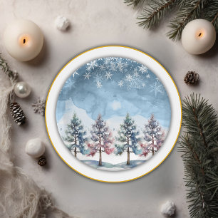 Winterwaldschneeflocken & Pine Trees Kinderdusche Pappteller