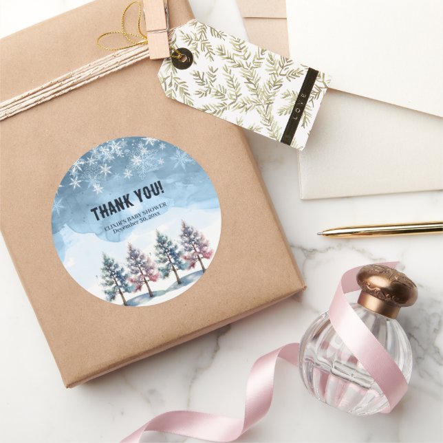 Winterwaldschneeflocken & Pine Trees Kinderdusche Runder Aufkleber (Schenken)