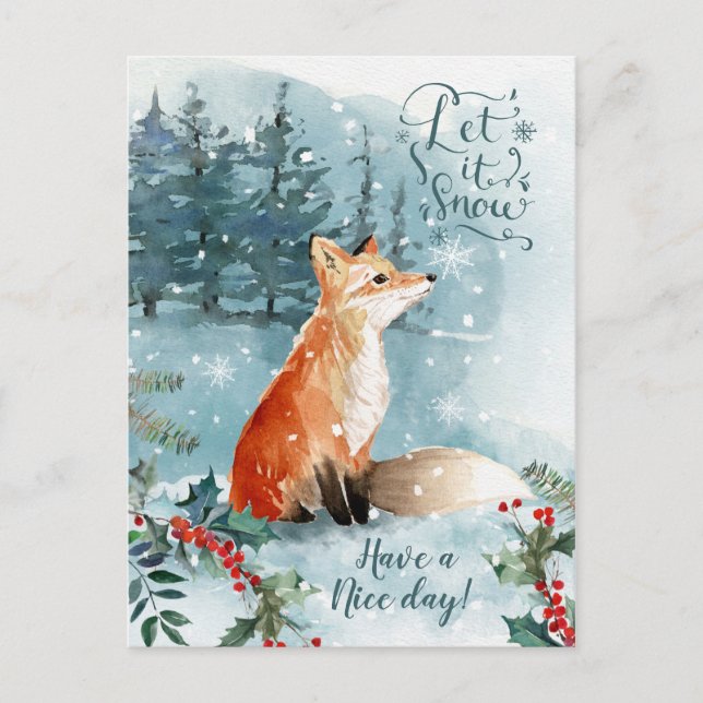Winterwaldszene, Fuchs Weihnachten Postkarte (Vorderseite)