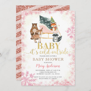 Winterwaldtiere Pinienbäume Kinderdusche    Einladung