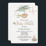 Winterwaldweiß, natürliche Wasserfarbe Babydusche Einladung<br><div class="desc">Rustikale, moderne und elegante Baby-Dusche Stilvorlage auf einem schlichten, weißen Hintergrund mit einem Kiefernhain mit einem Holzvogel, einem trockenen Zweig Weihnachtsbaum mit Stern und Aquarellsteinen, Winterferien Blume und kleinen Herzen. Sie können wählen, um es anzupassen weitere sich ändernde Schriftartes und Farben der Schrift. — Die Einladung eignet sich für elegante...</div>