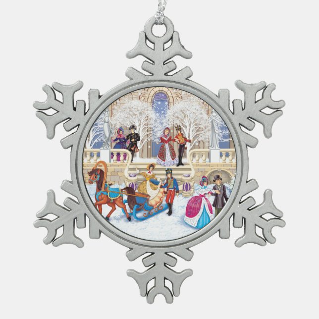 Winterwanderung Schneeflocken Zinn-Ornament (Vorderseite)