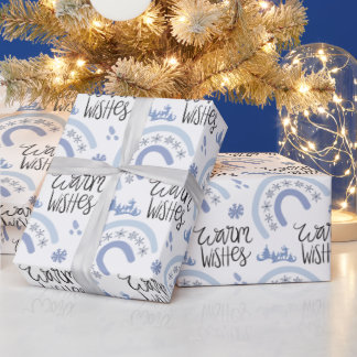 Winterwärme wünscht Blue Snowflake Rainbow Geschenkpapier