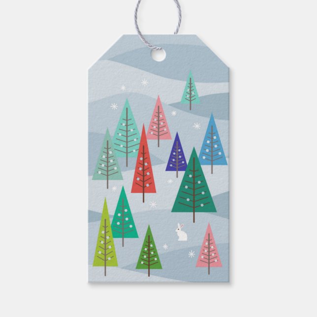 Winterweihnachtsbäume Retro Inspirierte Geschenkta Geschenkanhänger (Vorderseite)