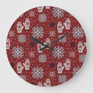 Winterweihnachtsdekorationsmuster Große Wanduhr