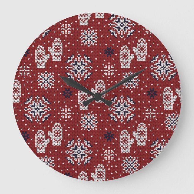 Winterweihnachtsdekorationsmuster Große Wanduhr (Vorderseite)