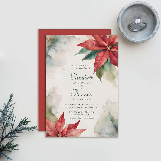 Winterweihnachtsfeier Poinsettia Moderne Vintage H Einladung (winter wedding invitation christmas poinsettia elegant  modern vintage botanical floral frame)