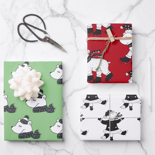 Winterweihnachtsferien Polar Bears Geschenkpapier Set (Vorderseite)