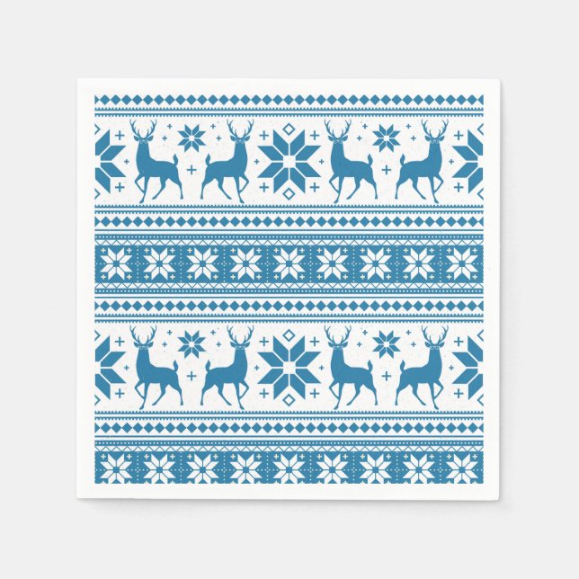 Winterweihnachtsfest Blaue Schneeflocke Muster Serviette (Vorderseite)
