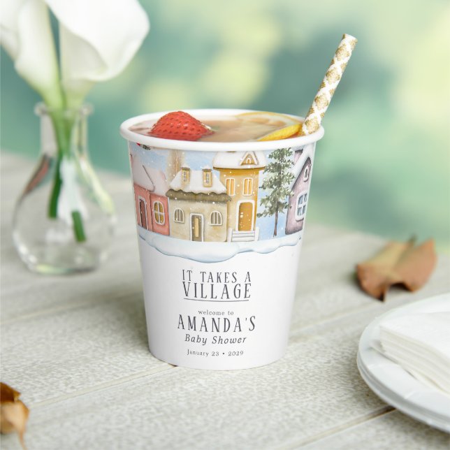 Winterweihnachtsfest Es braucht eine Village Baby  Pappbecher (In Situ)