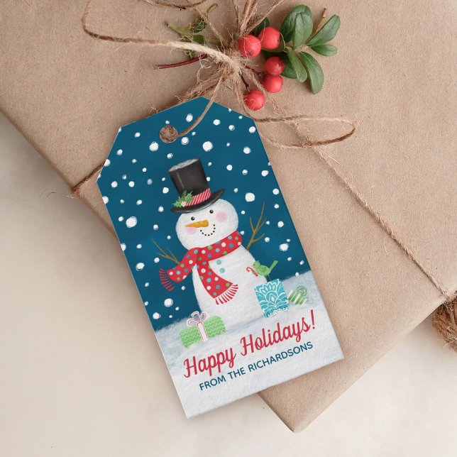 Winterweihnachtsfest Niedlich Snowman Geschenkanhänger (A cute Christmas snowman holiday gift tag. Personalize them with your name.)