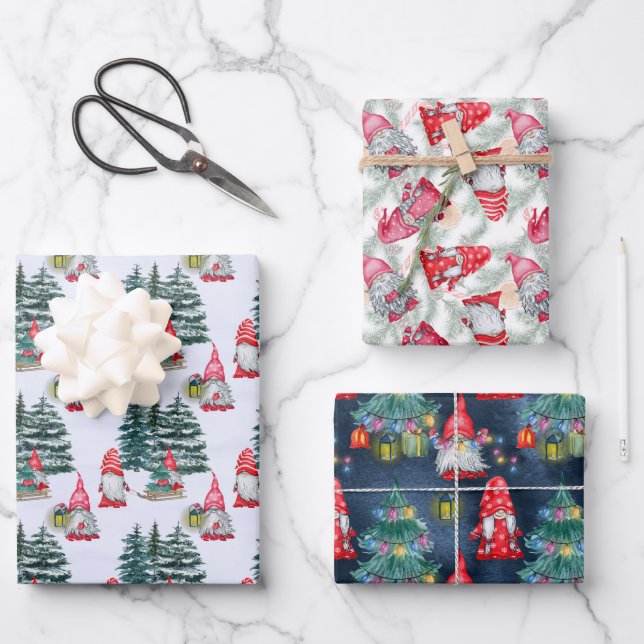 Winterweihnachtsgnomes Geschenkpapier Set (Vorderseite)