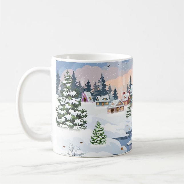 Winterweihnachtslandschaft mit schneebedecktem Hau Kaffeetasse (Links)