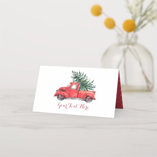 Winterweihnachtsparty Roter LKW Pine Tree Platzkarte (Vorderseite)