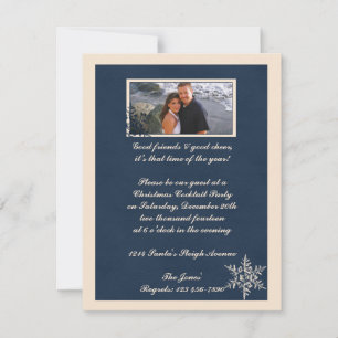 Winterweiß und Navy Blue Snowflake Foto Einladung