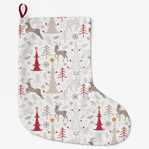 Winterweiß, Weihnachtsbaum und Hirsch Großer Weihnachtsstrumpf