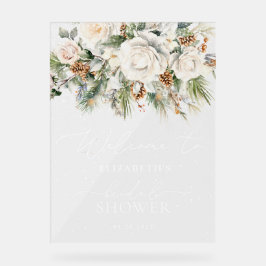 Winterweiße Blumengrün Brautparty Willkommen Acrylschild