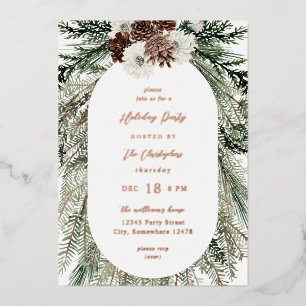 Winterweiße Blüten und Pinienbäume Weihnachten Folieneinladung